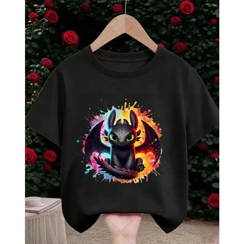 Summer Cute Toothless Cartoon Cotton T-shirt for Boys and Girls Fashionable Street Hot Casual Round Neck for Children