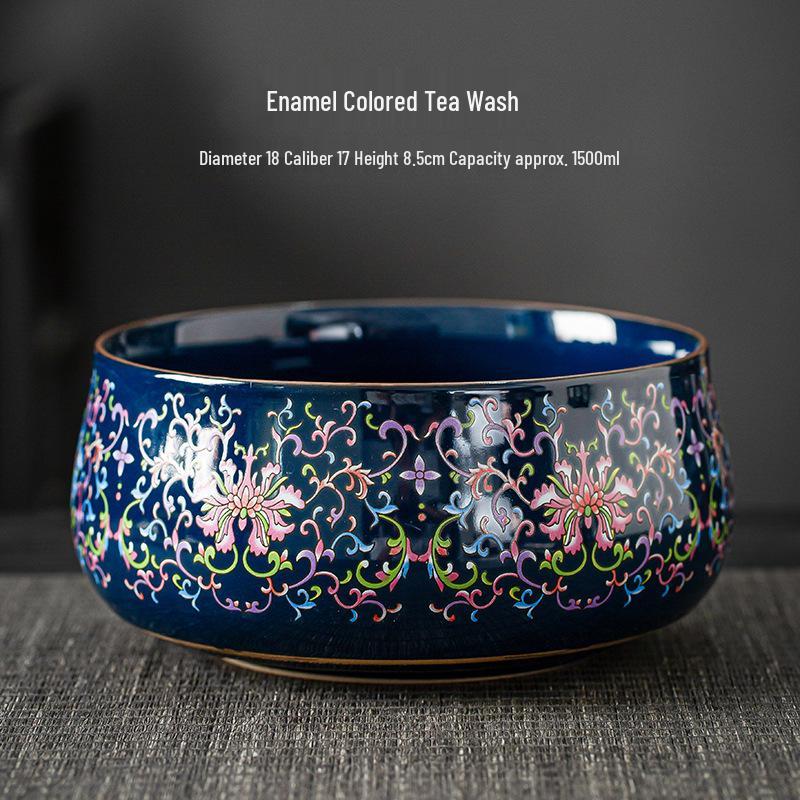 Large Retro Chinese Ceramic Enamel Wash Basin for Tea Ceremony and Household Use