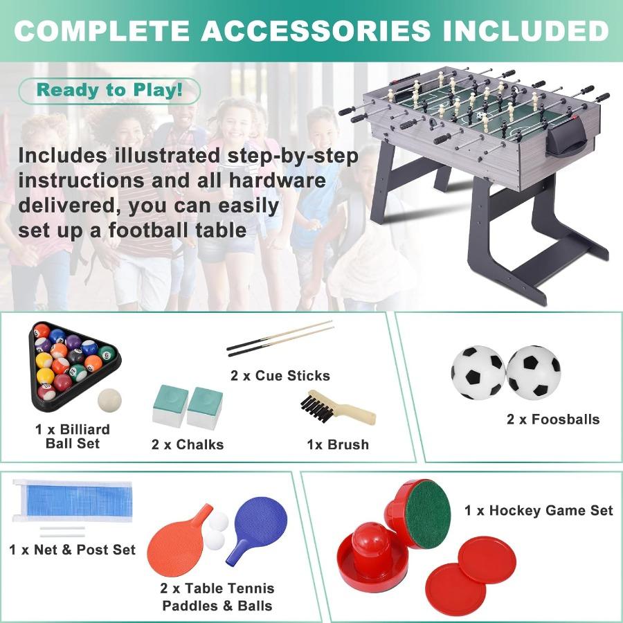 4in1 Multi Game Table 54 Foldable Combo Game Table Set with Ping Pong Hockey Pool Billiards and Foosball for Adults Ideal for H