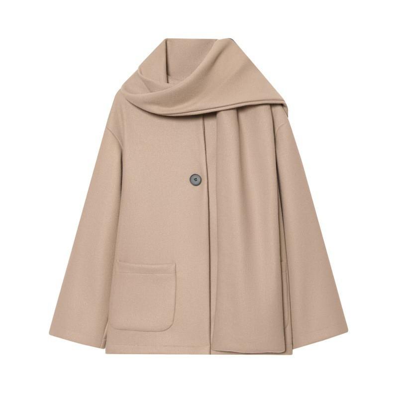 Cappotto Lungo da Donna in Misto Lana con Collo a Sciarpa Vestibilità Regolare Inverno 2026 Capospalla Oversize