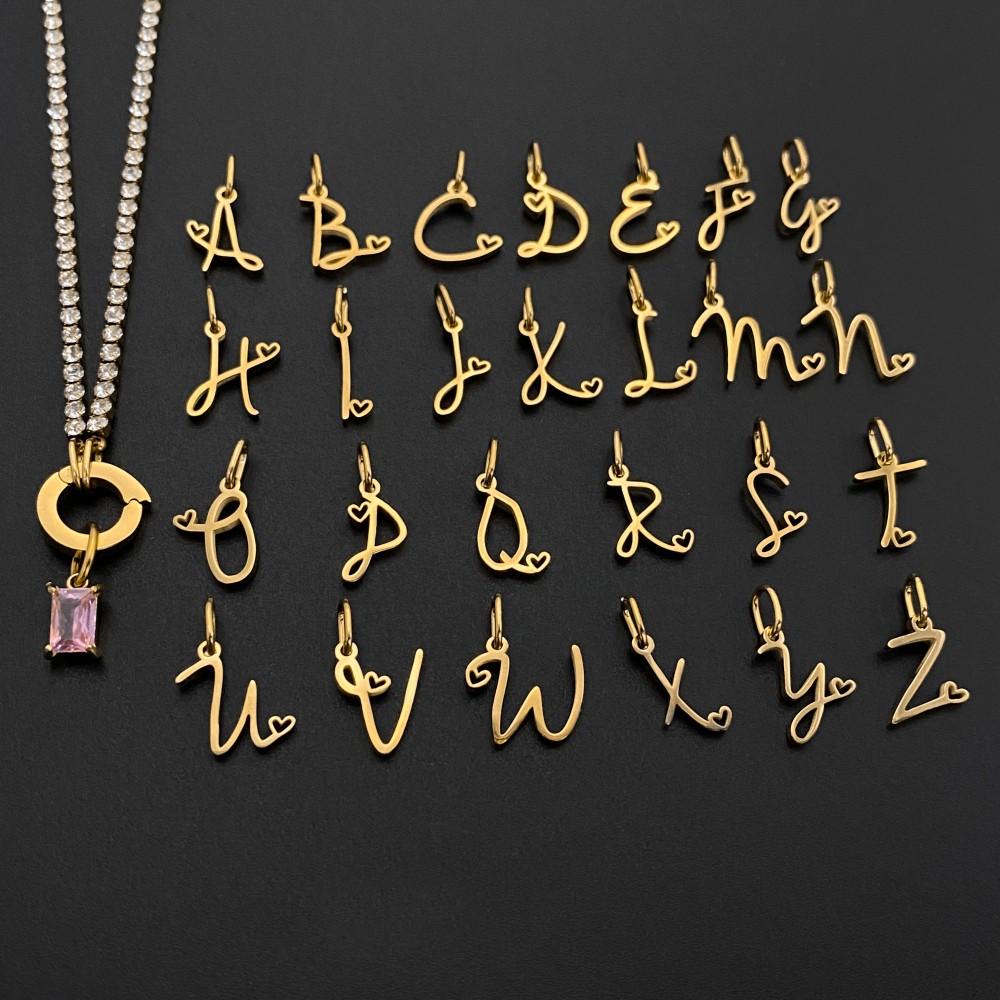 eManco Gold Plated Cursive Letter Charm Square Pink Crystal Removable Multi Charm DIY Birthstone Jewelry