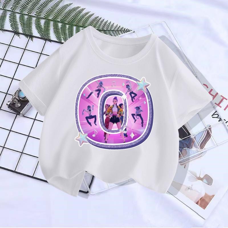 Cute letter boy T-shirt Kpop demon hunter T shirt children's boy and girl summer short sleeved top children's clothing