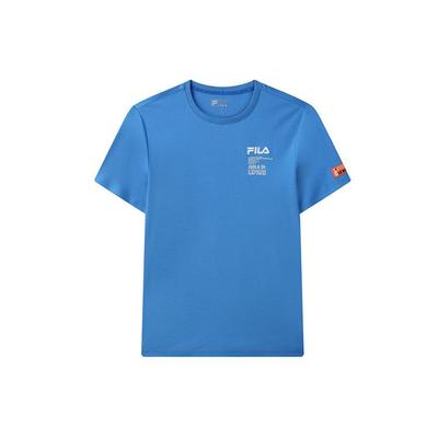 Letter Print Round Neck Short Sleeve T-Shirt Men Tops Blue F11M128117FRB