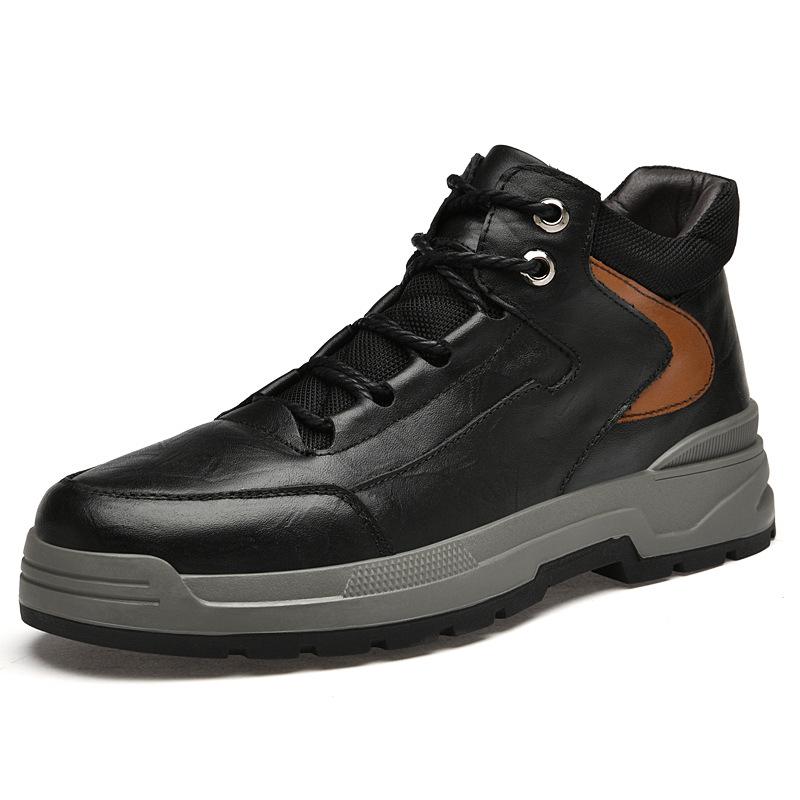 Men's Oversized Casual Leather Shoes - Autumn/Winter, Thick Cotton, Youth Hiking and Outdoor Workwear Shoes