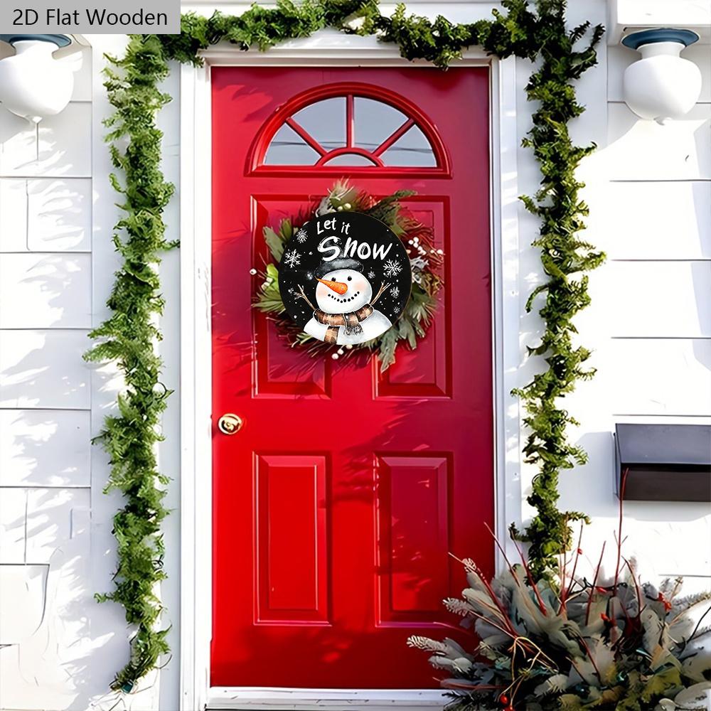 Weihnachts-Holzschild mit entzückendem Schneemannmuster - Rundes Schild "Let It Snow" für Haustür, Wandbehang-Dekor - Idealer Weihnachtsschmuck