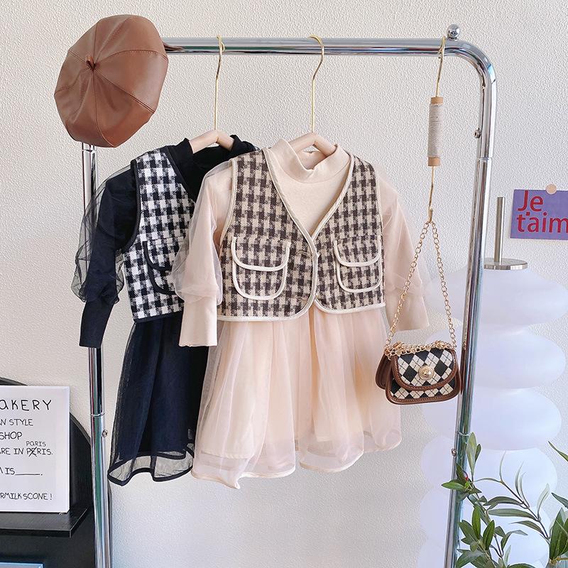 Girls' Spring Two-Piece Set: Vest Jacket + Dress