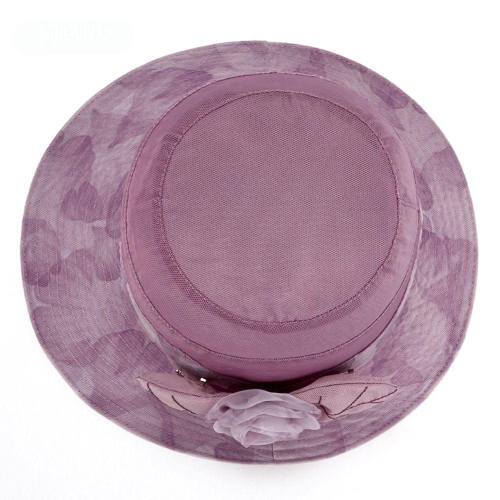 Wide Brim Sun hat Flower Thin Basin Hat Elegant Middle-aged Fisherman Hat
