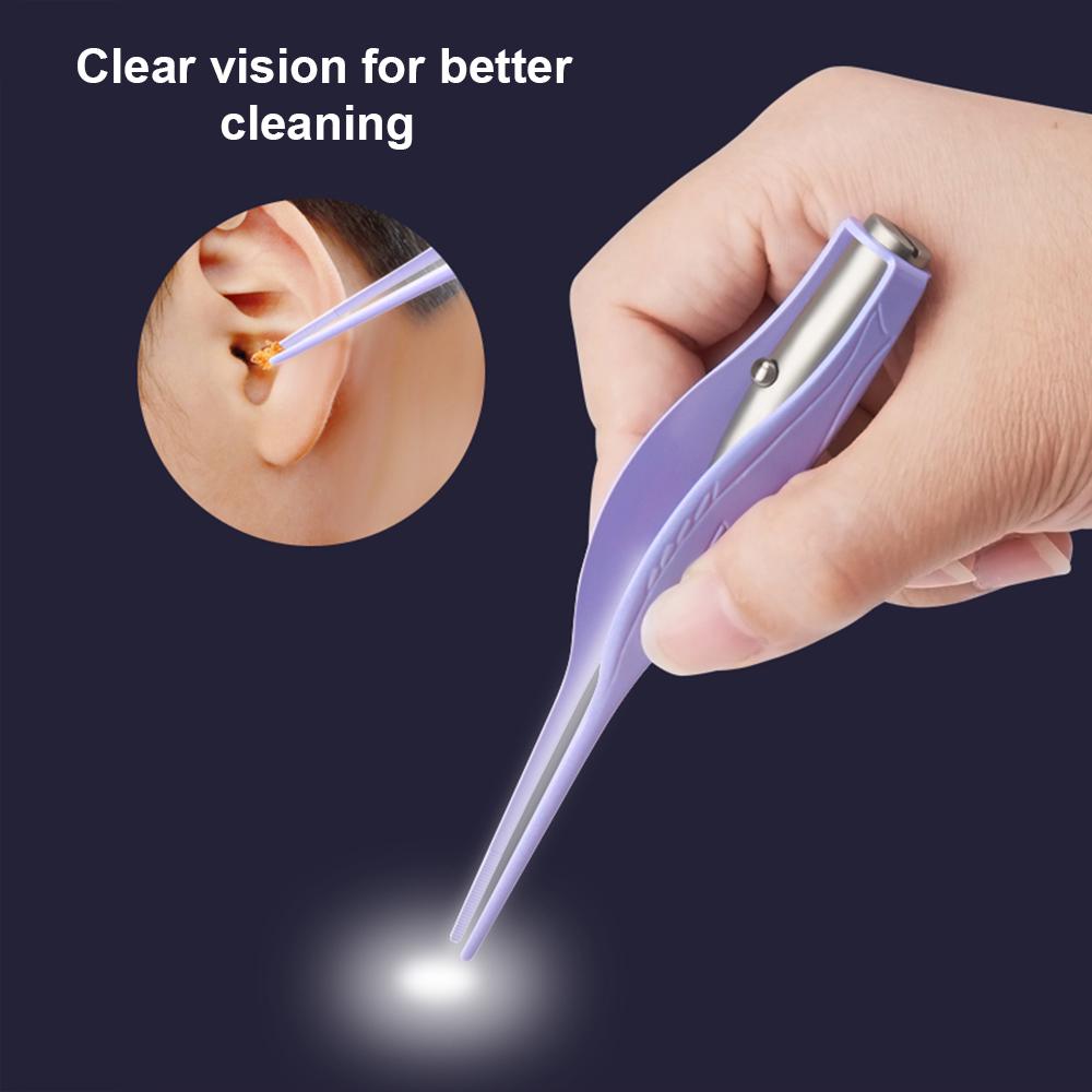 2PCS Earwax Removal Set Earspoon Ear Pick Stainless Steel Earwax Remover Spoon with LED Light