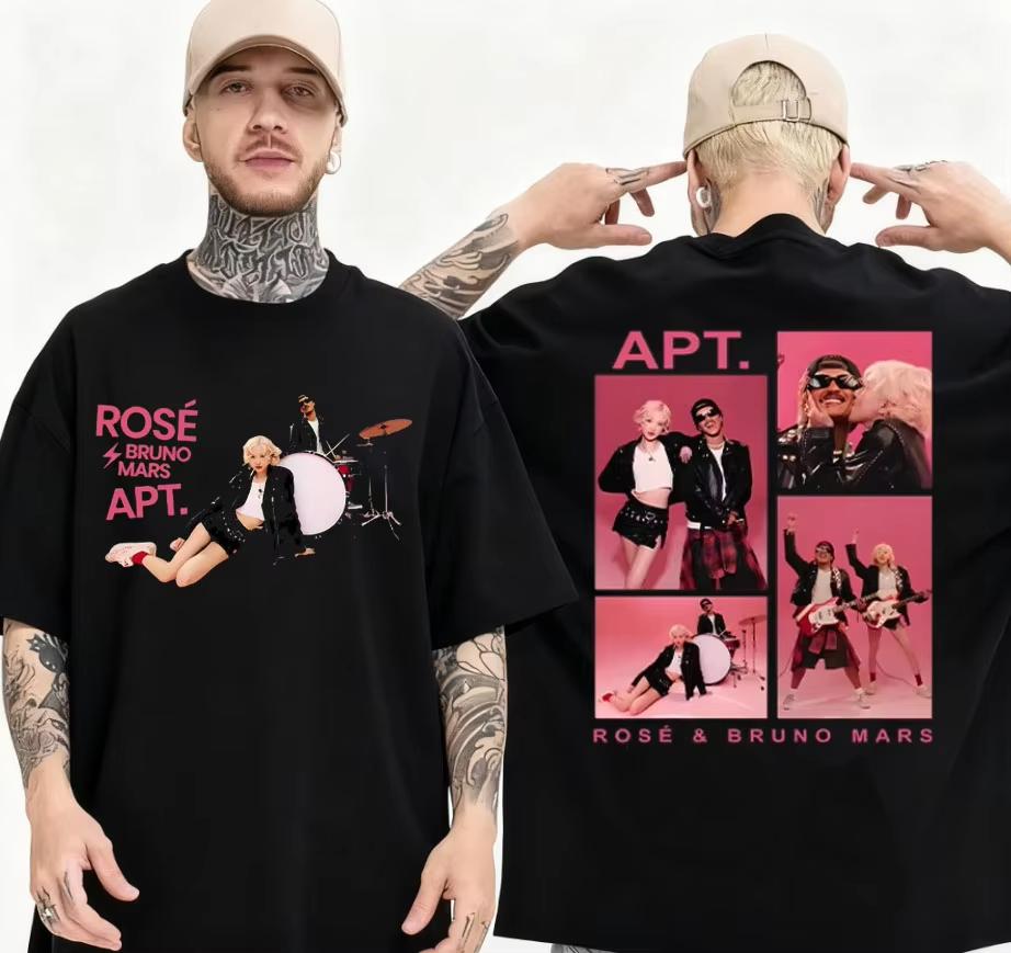 APT Rose Bruno Mars Tshirt New Pattern Design Sense Tshirt Unisexs Women Highquality Cotton Tshirt Casual Loose Fashion Top 3XL