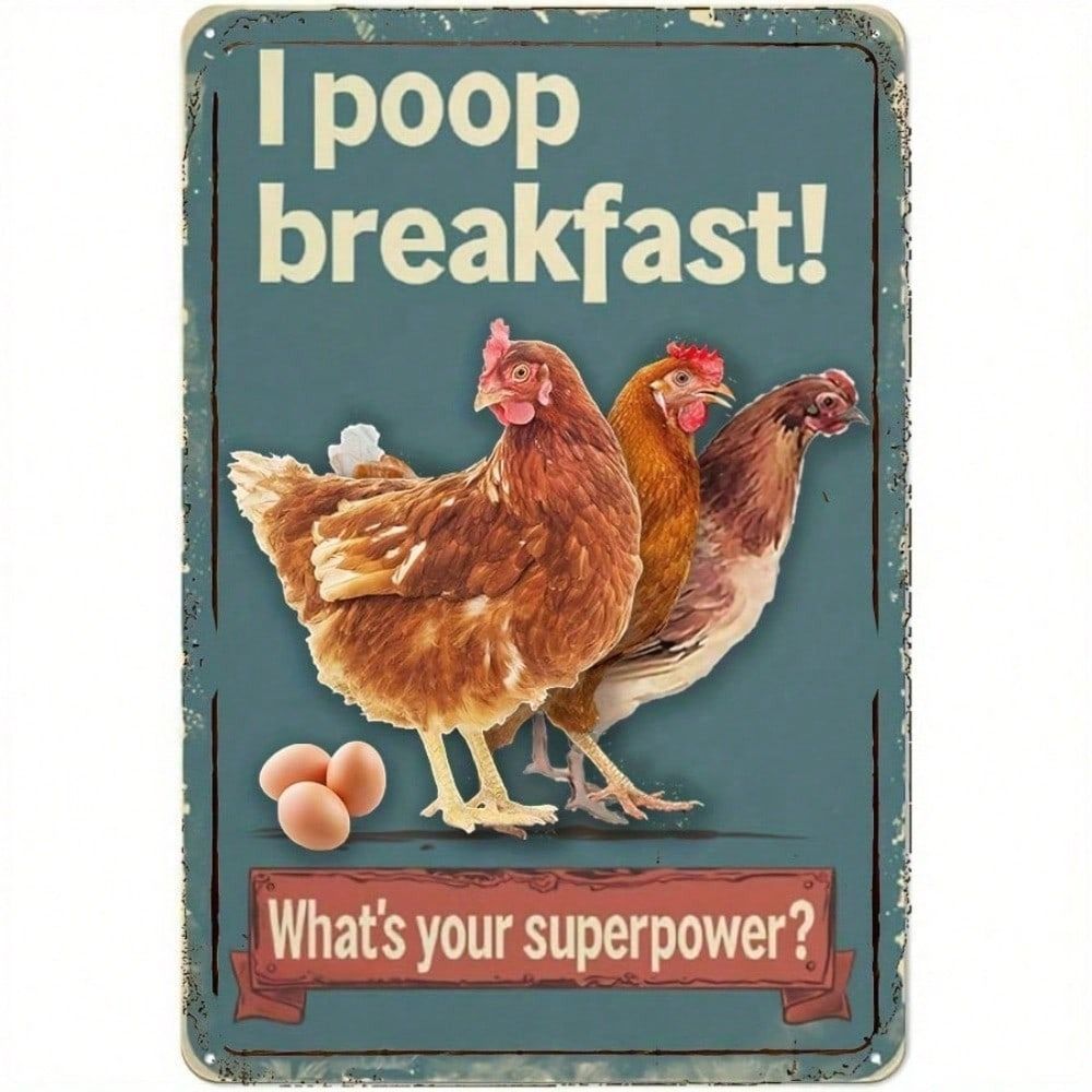 Metal Rooster Sign Vintage Farmhouse Decor Rustic Chicken Coop Art 20x30 cm