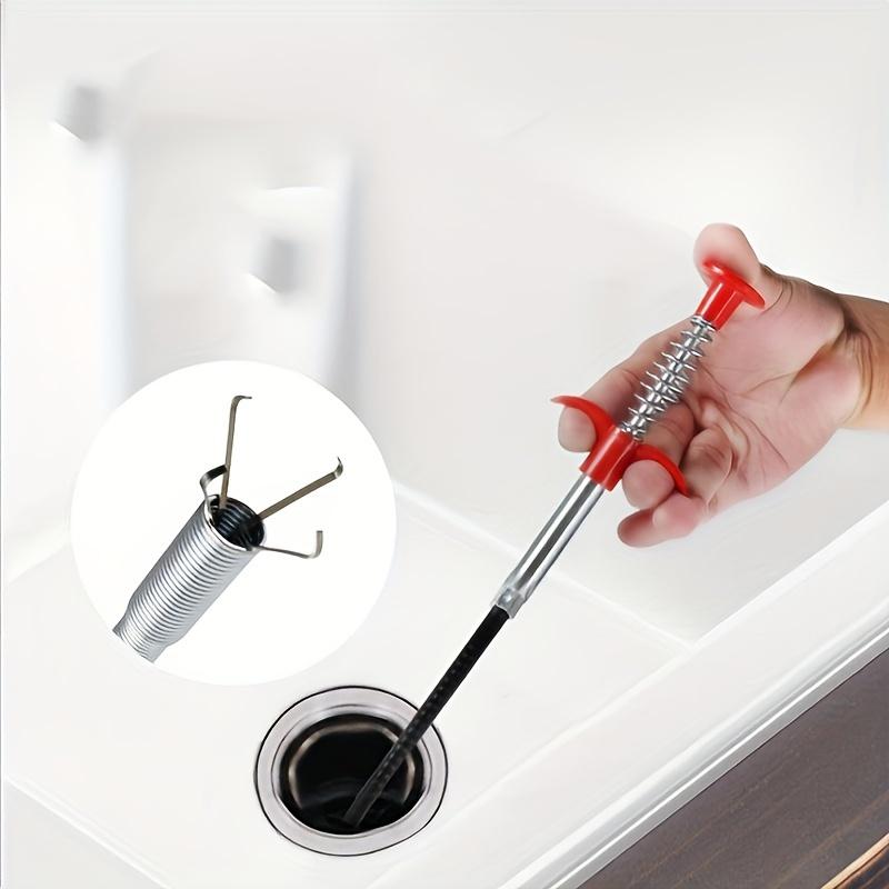Flexible Grabber Pick-Up Tool - 4-Claw Metal Drain Cleaner for Toilets and Sinks, Extendable Red Handle with Coiled Flex Head for Easy Plumbing