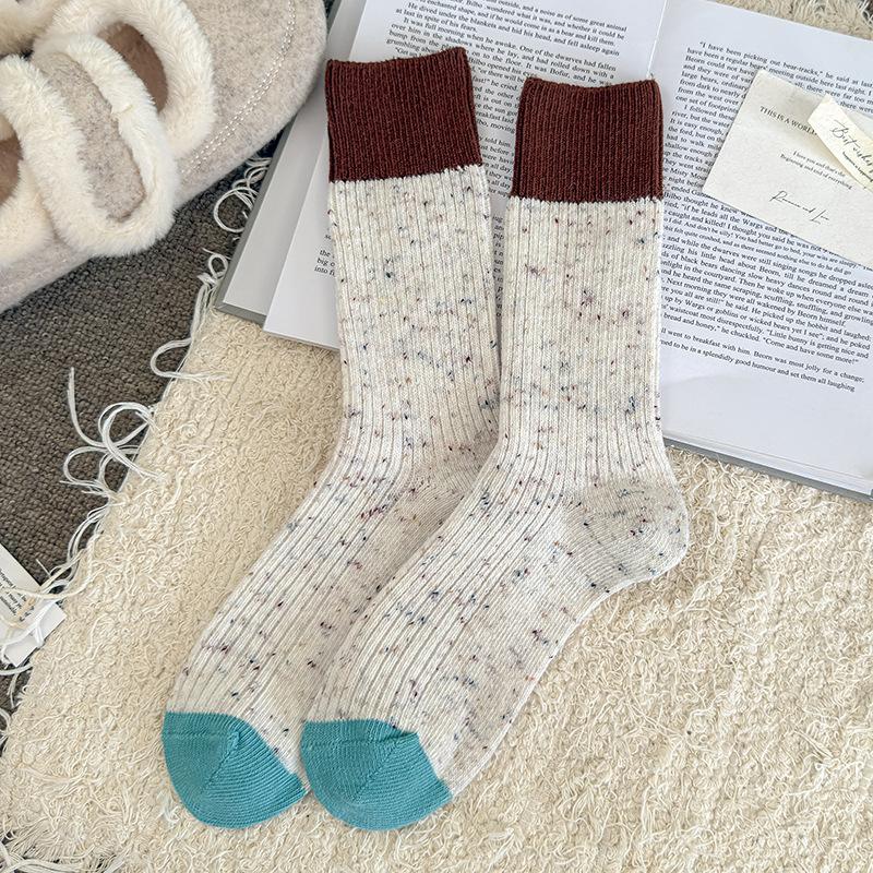 Socks Retro Hong Kong Style Striped Pure Cotton Medium Tube Socks Tide Season Boneless Crimping Color Matching Pile Socks Women