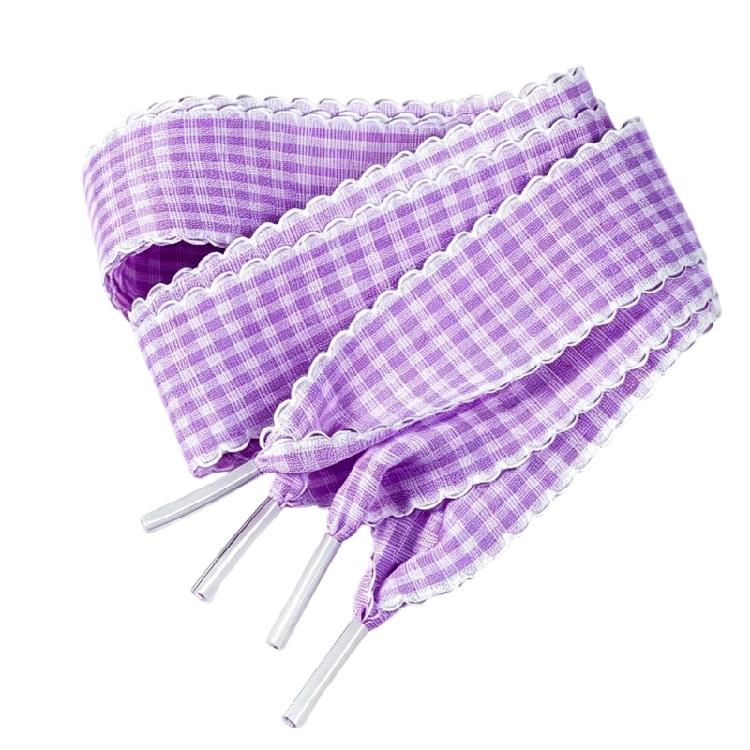 Gingham Ribbon Shoelaces with Lace Trim for Trainers and Canvas Pairs, Flat Decorative Laces for Daily Styling