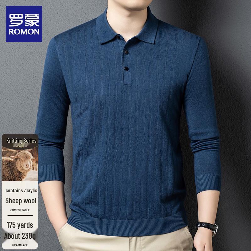 ROMON Men s Wool Blend Long Sleeve Polo Shirt LMT6694 XL