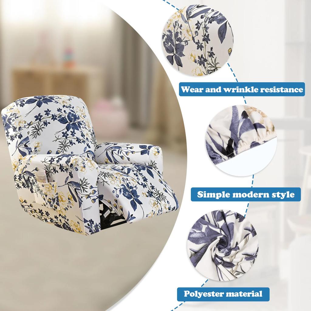 Stretch Recliner Slipcover Single Sofa Protective Cover with Pocket Fully Wrapped Seat Dust Cover Furniture Decoration for Home