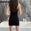 IHUASU Sexy Women Sheath Dress Black Sleeveless Halter Clubwear Bodycon Solid Mini Dress Female Dresses Summer Clothes For Dress
