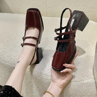 Mary Jane Tasche Kopf Sandalen Damen Sommer neu Retro eckiger Kopf dicker Absatz hohe Absätze ein Wort mit leeren einzelnen Schuhen