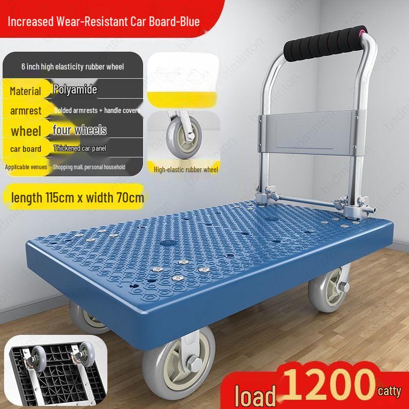 Compact Folding Silent Trolley: 4-Wheel Cart for Cargo, Household Moving, and Handling.