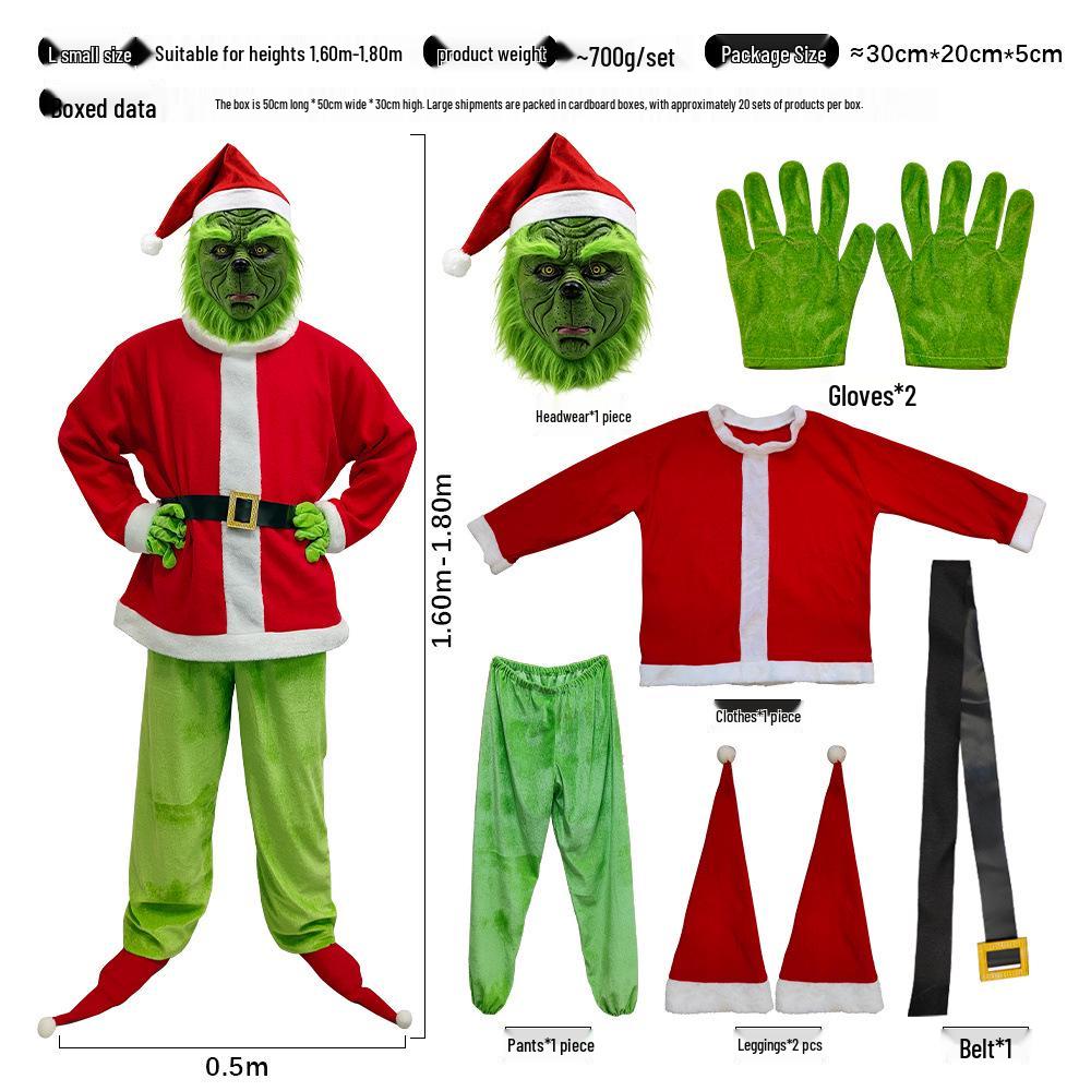 Grinch Masquerade Mask and Gloves Set for Christmas Performances