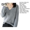 Women Knitting Sweater V-Neck Long Sleeve Button Down Sweater Cardigan Solid Color Loose Fit Crochet Texture Coat