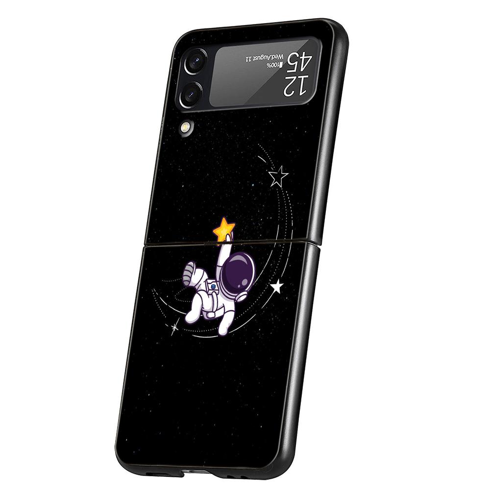 Gražus astronautas telefono dėklas, skirtas Samsung Galaxy Z Flip 3 4 5 6 7, kietas juodas sulankstomas PC, Samsung Z Flip3 Flip4 Flip5 dangtelis