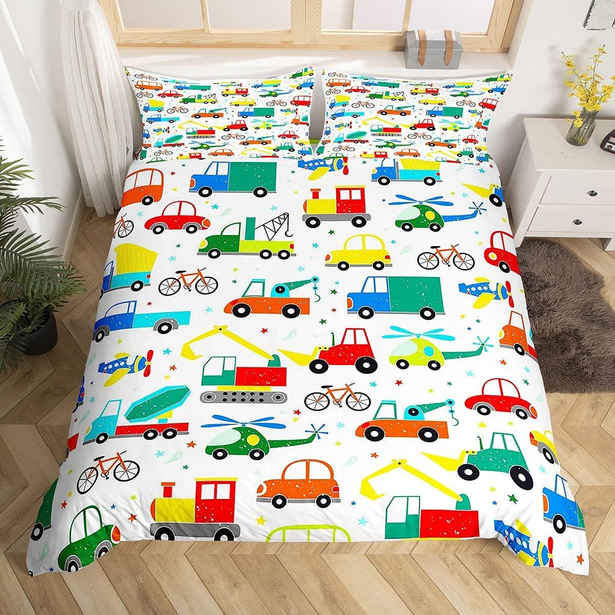 

Truck Bedspread Cover Package Cartoon Printed Pattern Car Heavy-duty Polyester Comforter Cover King Size Queen Size Size For Kid Boy Girl Bed Ensemble EU single(135x200cm)