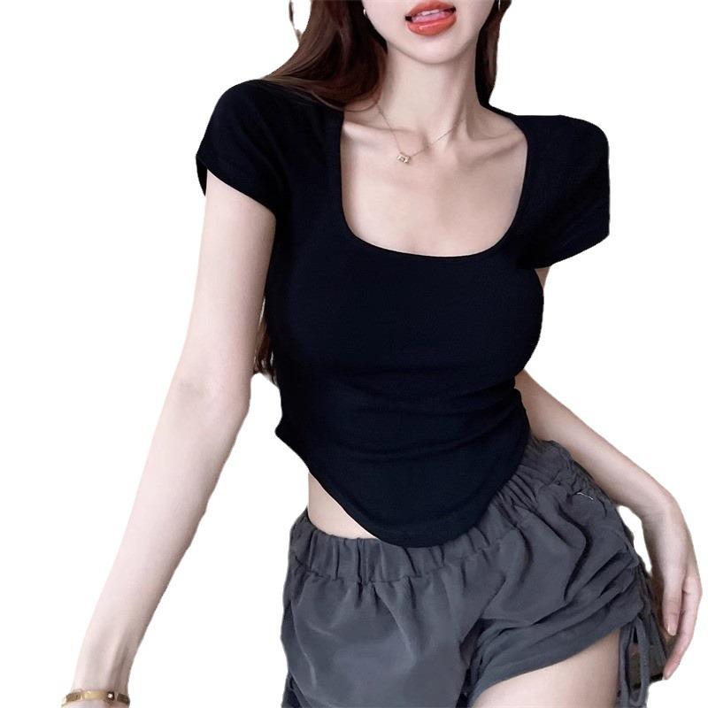 Douyin U-Neck Short-Sleeve Slim-Fit Summer T-Shirt