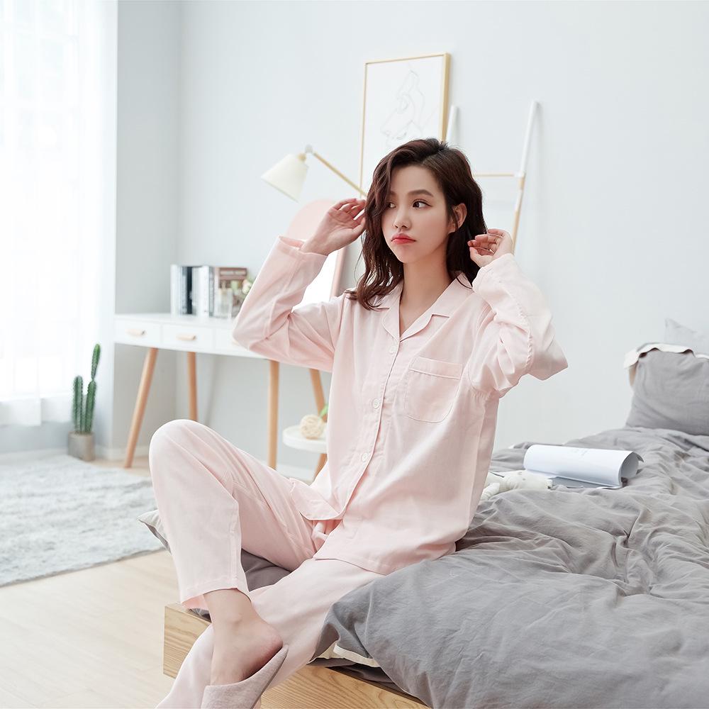 Muji-Style Cotton Double Gauze Pajama Set - Solid Color, Japanese Design, Couple Matching XL