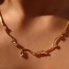 Retro 18K Gold Plated Tassel Zircon Cuban Chain Necklace In Frosted Gold Copper.