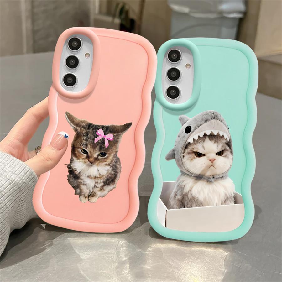 Case for Samsung Galaxy A11 A13 A16 A52 A14 A15 A21s A12 Soft Phone Cover A03 A04 A05 A23 A22 A33 A53 A06 Angry Cat Bow