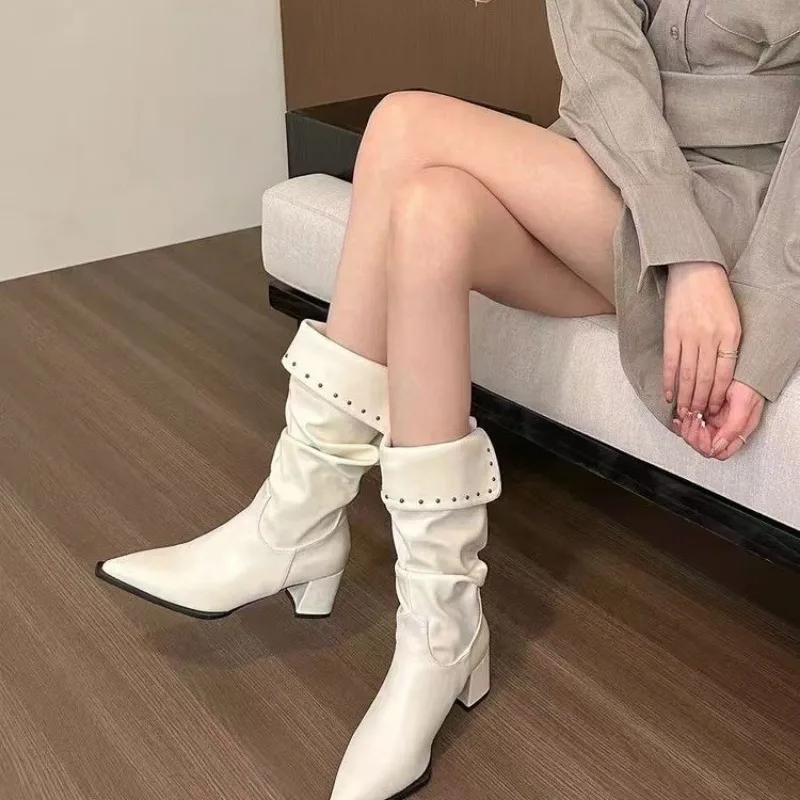 2024 Female Designer Buckle Footwear Women Ankle Stretch Boots Fashion Pointed Toe Ladies Short Booties With