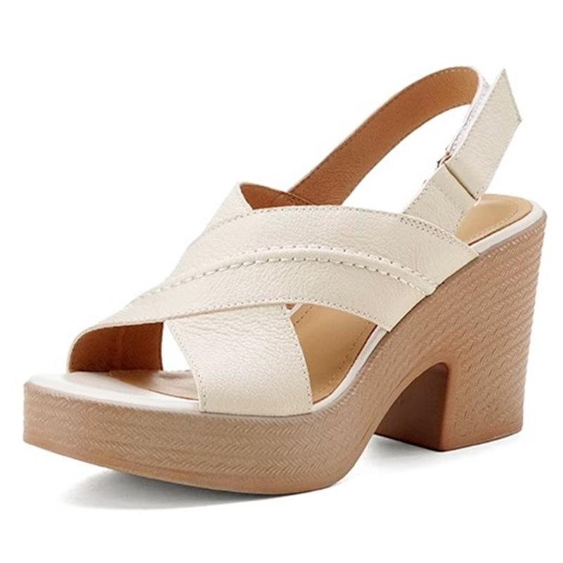 Open-toed thick-soled waterproof table sandals women's summer 2025 new round head high-heeled thick-heeled Velcro Roman shoes
