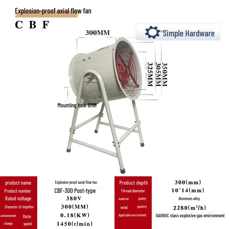 Jianbei CBF-300 Industrial Explosion-Proof Axial Flow Fan CN plug (adapter included)