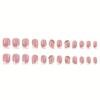24 Medium Square Fake Nails - Pink French Style with White Stripes and Gold Glitter, Reusable Women's Faux Fake Nails