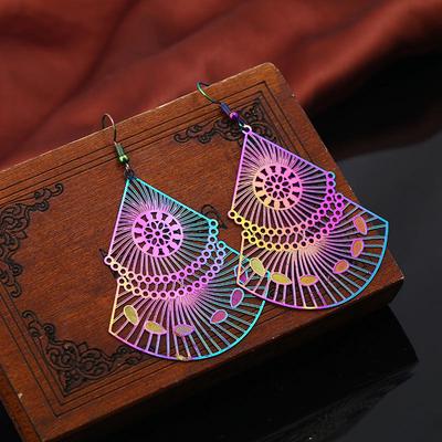 Colorful Hollow Out Earrings Women Retro Earrings Fashion Stainless Steel Jewelry