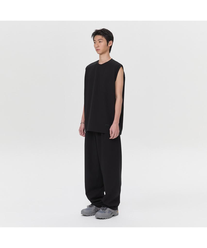 Keoseuuteommellou Black Woven Sleeveless T-Shirt Cwtam26611Bkx