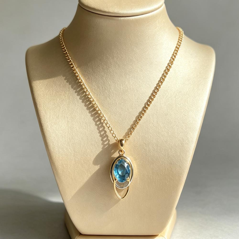 Elegante Blaue Zirkon Goldfarbene Anhänger Halskette für Damen Party