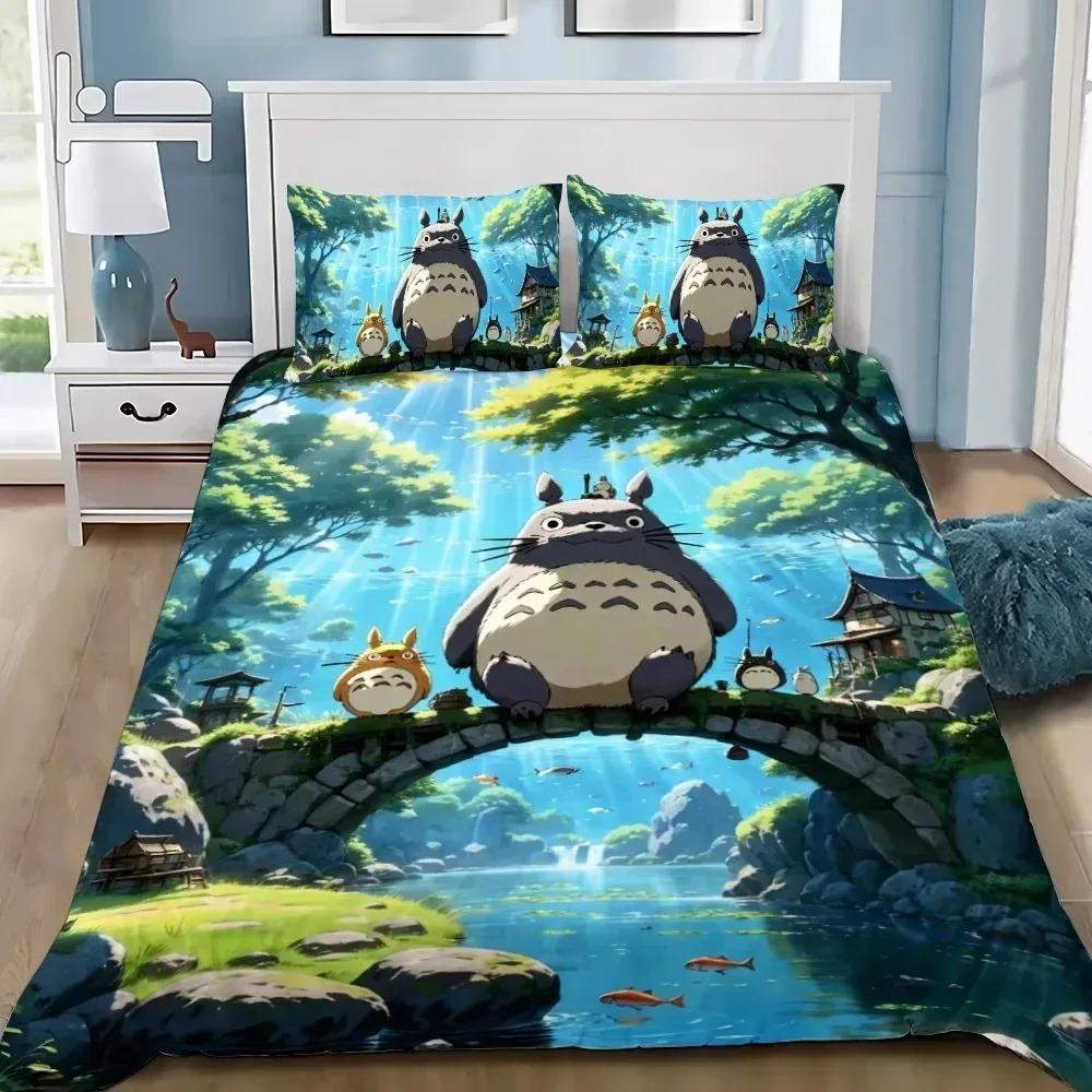 Set Copripiumino Kawaii Coperta Cuscini Giappone Anime Il Mio Vicino Set Biancheria da Letto Matrimoniale King Completo Copripiumino