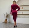 Winter Casual V-Ausschnitt Einfarbige Taille Samtkleid Für Damen