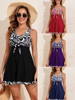 European and American Style Printed Two-Piece Skirted Tankini with Boyshorts Women's Swimwear