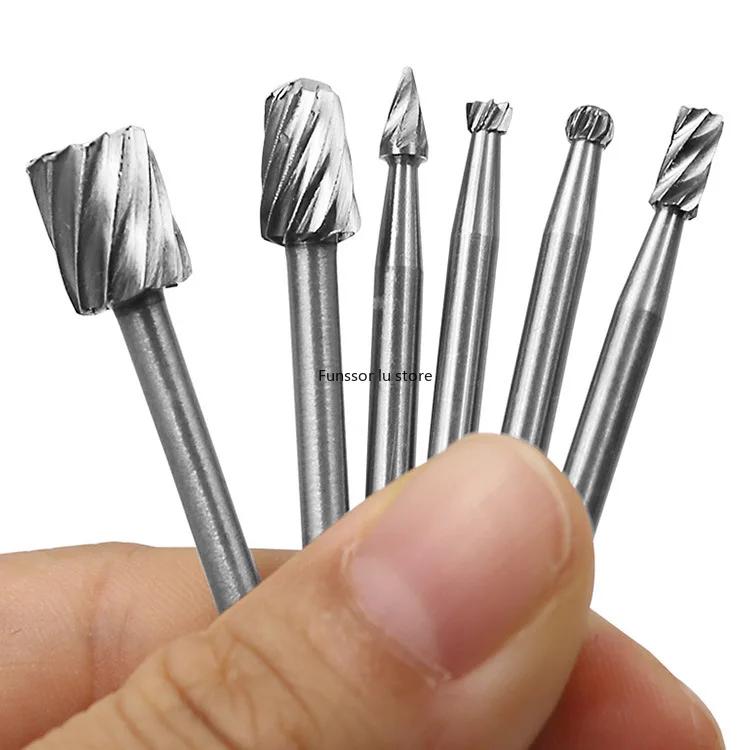 6pcs Rough Tooth Carbide Rotary File Set - High-Speed Steel Carving Milling Cutter for Woodworking DIY