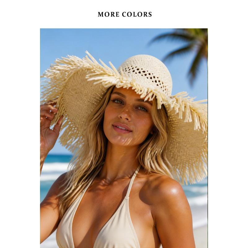Women S French Style Raffia Straw Hat Large Brim Sun Hat For Beach Summer Sun Protection