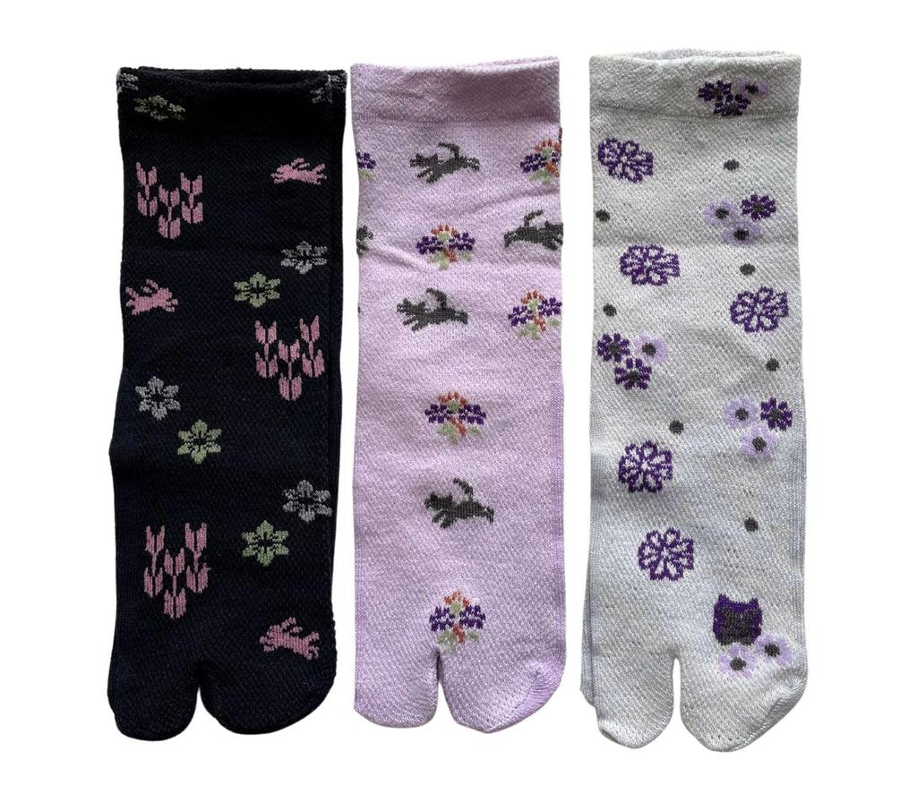 Mode Select Tabi Japanese 3 Sizes Cotton Perfect for Kimono and Set of your Women's Socks, Pattern, Pairs, 22-24cm, Blend, Breathable, Yukata, 3-Pair