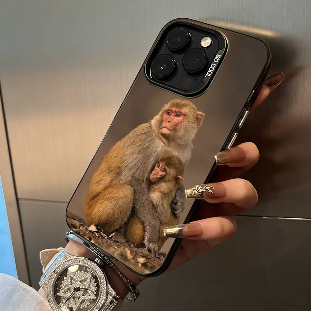 C-Cute Funny Monkey Phone Case For iPhone 17,16,15,14,13,12,11 Plus Pro Max Colored Silver Phone Case