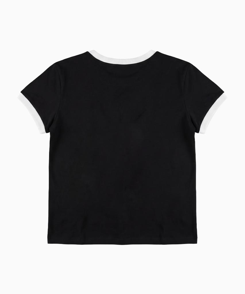 SAINTPAIN Sp Star Patchwork Crop Ringer T-Shirt Black