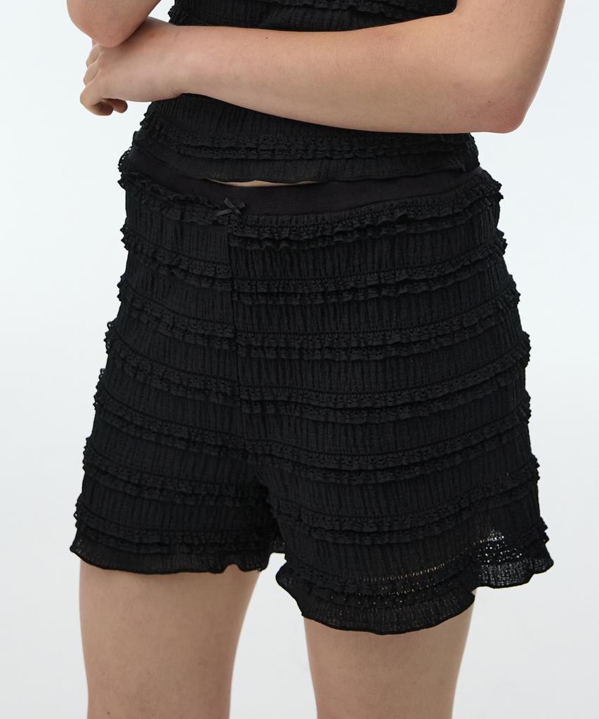 DEARSTALKER Haru Frill Patterned Shorts - Black