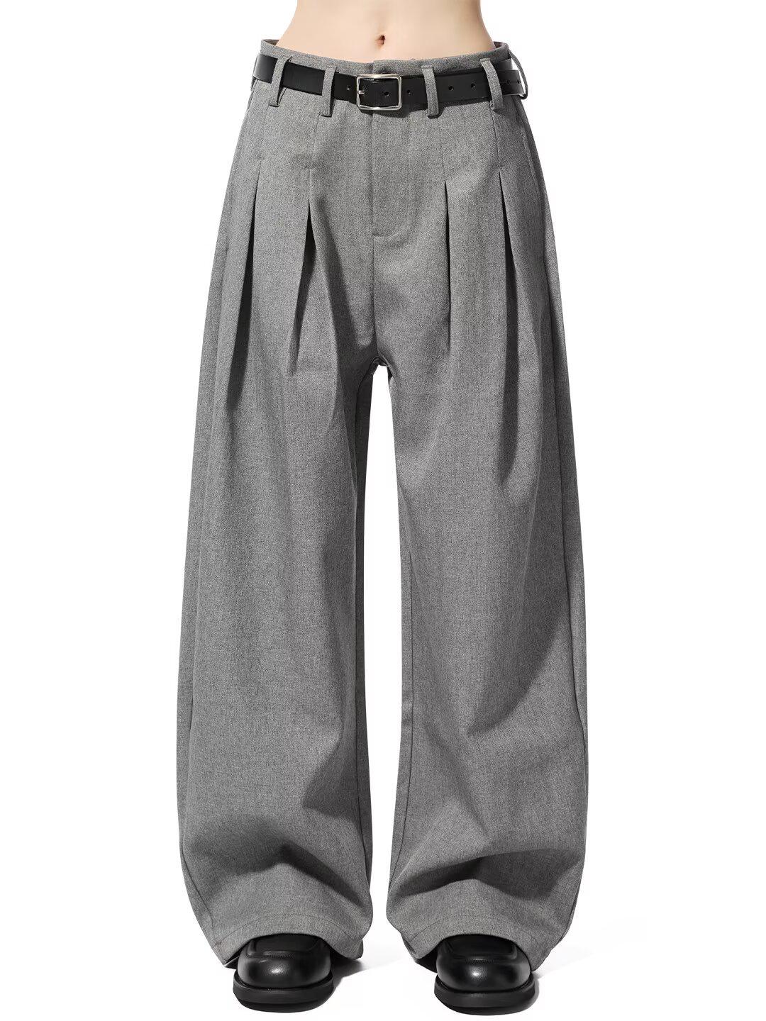 Trendy Harajuku 3D Pleated Wide-Leg Trousers - Versatile & Artistic M серый