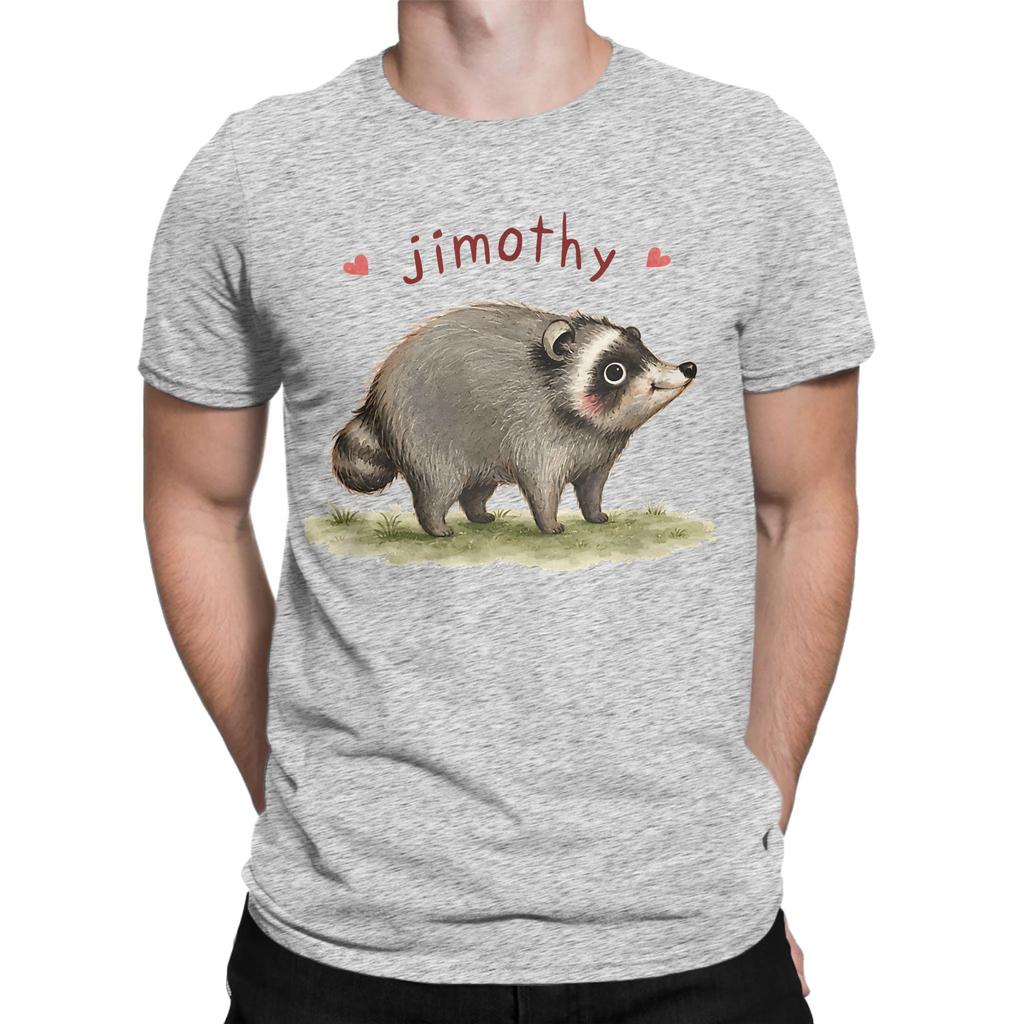 Unisex Cute Raccoon Meme Team Jimothy T Shirt Pure Cotton Tops Novelty Short Sleeve O Neck Tees Plus Size Tshirt