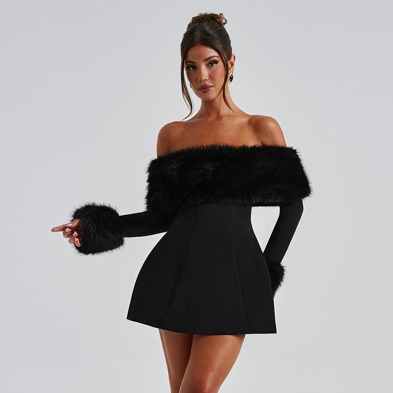 Zimné čierne bez ramienok nadýchané sexy šaty pre dámske róby elegantné večerné párty šaty bodycon mini jesenné šaty párty klub