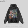 Unisex Oversized Retro Anime Print Washed Cotton Hoodie Streetwear Long Sleeve Sweatshirt